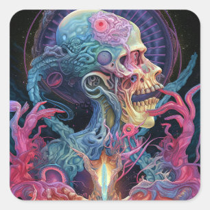 Alien Creature Surreal Horror Art Square Sticker