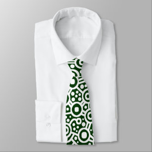 Alien Curcuit Abstract II - White on Dark Green Neck Tie