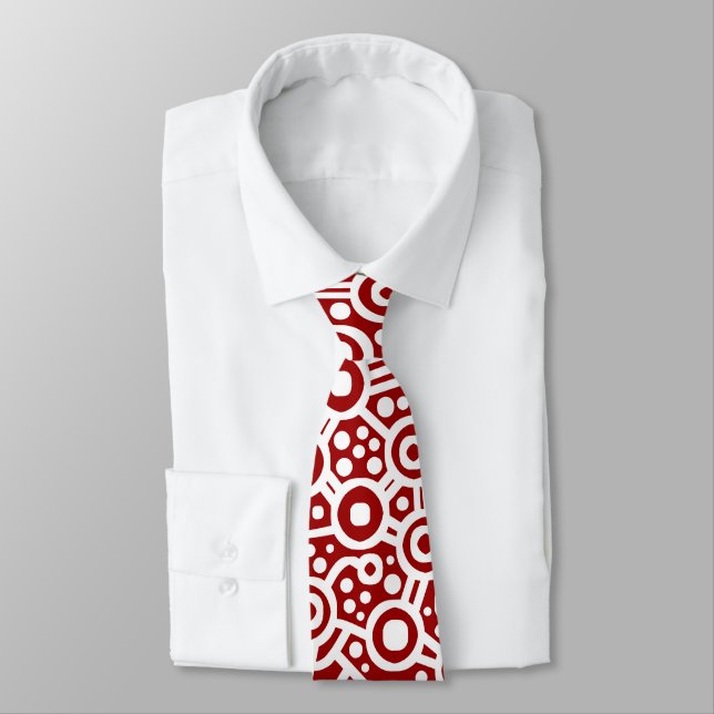 Alien Curcuit Abstract II - White on Maroon Neck Tie (Tied)