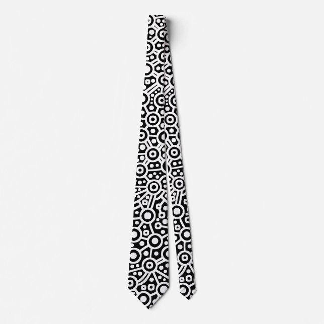 Alien Curcuit Abstract - White on Black Neck Tie (Front)