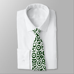 Alien Curcuit Abstract - White on Dark Green Neck Tie