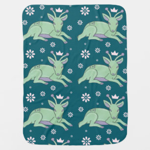 Alien Deer Folk Art Whimsical Green Fawn Baby Blanket