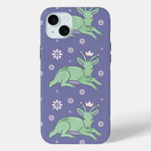 Alien Deer Folk Art Whimsical Green Fawn iPhone 15 Plus Case