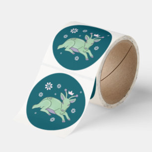 Alien Deer Folk Art   Whimsical Green Fawn Classic Round Sticker