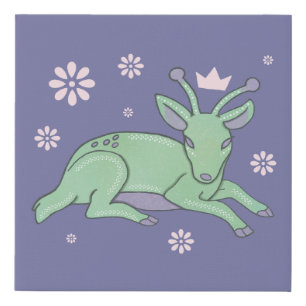 Alien Deer Folk Art   Whimsical Green Fawn Faux Canvas Print