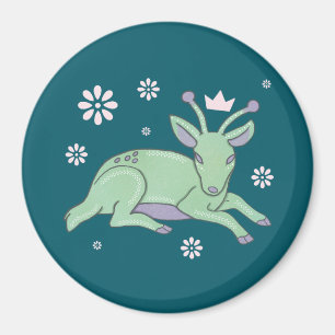 Alien Deer Folk Art Whimsical Green Fawn Magnet