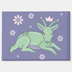 Alien Deer Folk Art Whimsical Green Fawn Magnet