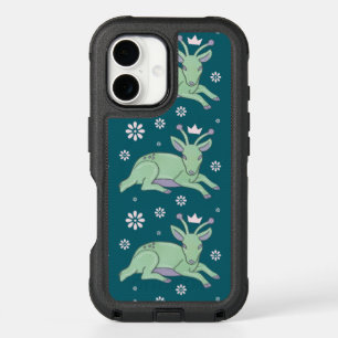 Alien Deer Folk Art Whimsical Green Fawn iPhone 16 Case