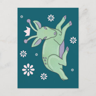 Alien Deer Folk Art   Whimsical Green Fawn Postcard