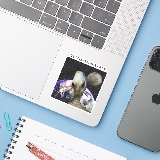 Alien Destination: Earth Sticker (Laptop w/ iPhone)