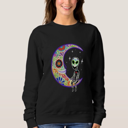 Alien Dia De Los Muertos Skeleton Sugar Skull Sweatshirt