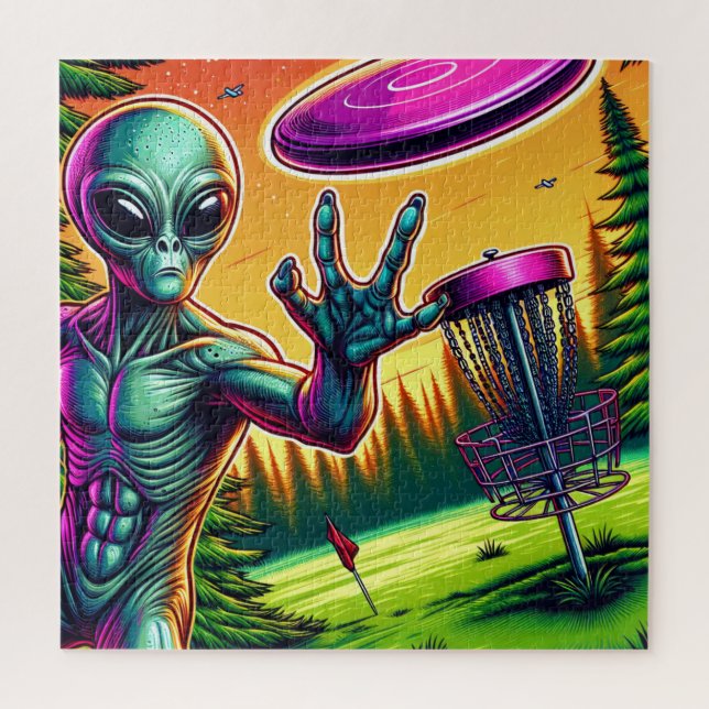 Alien Disc Golf Pin Basket Jigsaw Puzzle (Vertical)