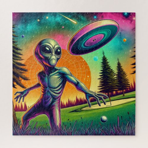 Alien Disc Golf with Planet Backgroud Jigsaw Puzzle