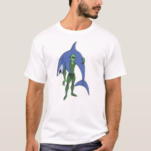 Alien Diver with Shark Funny Sci-Fi T-Shirt