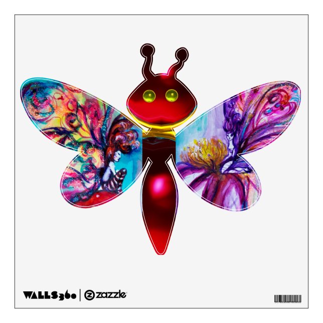 ALIEN DRAGONFLY ,SMALL ELF & WHIMSICAL CUTE FAIRY WALL DECAL (Front)