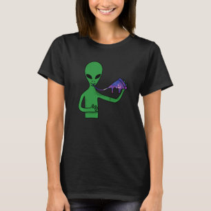 Alien Eating A Slice Of Galaxy Pizza Funny T-Shirt