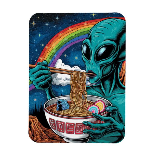 Alien Eating Noodles Magnet (Vertical)