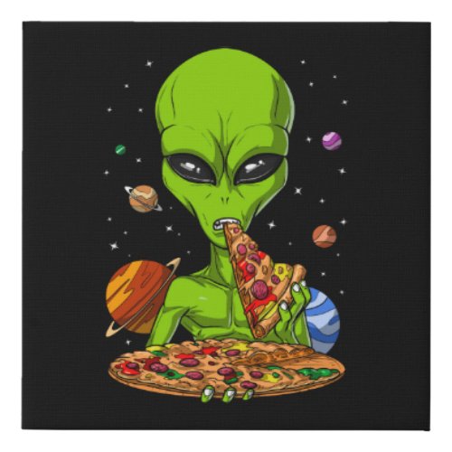 Alien Eating Space Pizza Faux Canvas Print