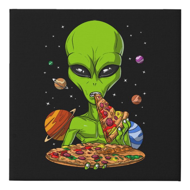 Alien Eating Space Pizza Faux Canvas Print (Front)