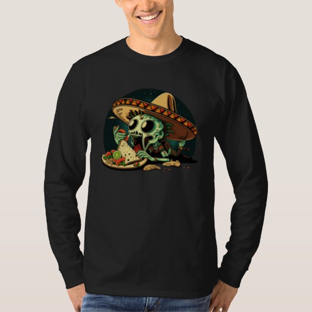 Alien Eating Taco Mexican Sombrero UFO Cinco de Ma T-Shirt (Front)