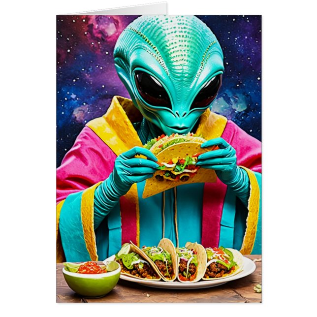 Alien Eating Tacos All Occassions Cards (Front)