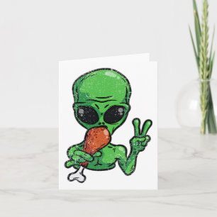 Alien Eating Turkey Thanksgiving Day Funny Ufo Fal Card