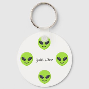 Alien Emoji Face  and '' Your Name Here " Keychain