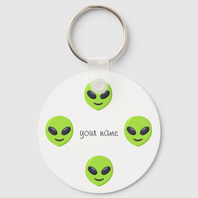 Alien Emoji Face  and '' Your Name Here " Keychain (Front)