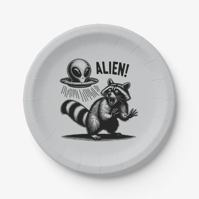 Alien Encounter, Scared Raccoon  Paper Plates (Front)