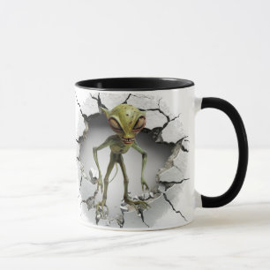 Alien escaping from a wall mug
