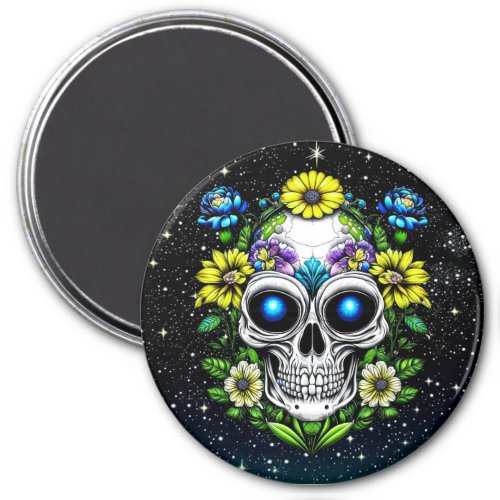 Alien Extraterrestrial with Blue Eyes and Flowers Magnet