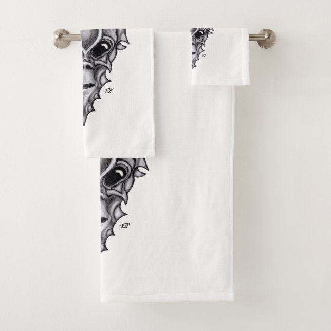 Alien Face , African Skull Facial Reconstruction Bath Towel Set (Insitu)