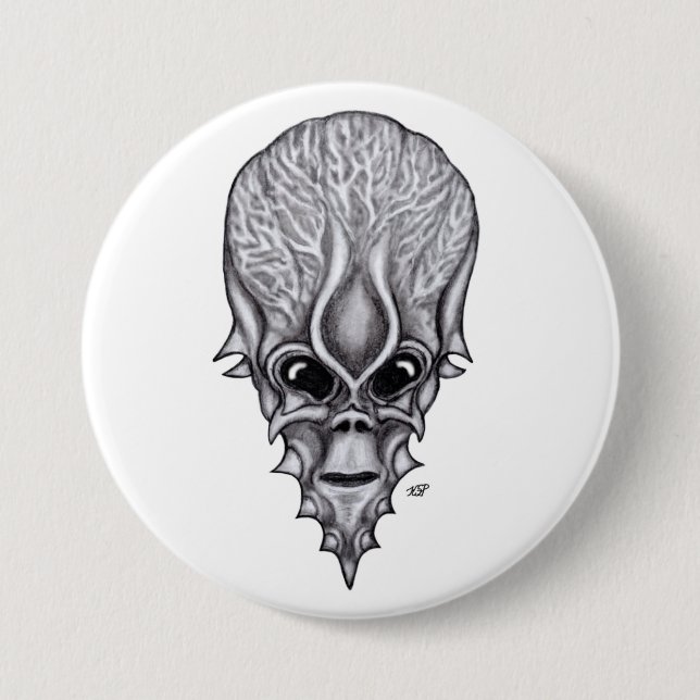 Alien Face , African Skull Facial Reconstruction Button (Front)