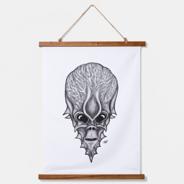 Alien Face , African Skull Facial Reconstruction Hanging Tapestry (Front)