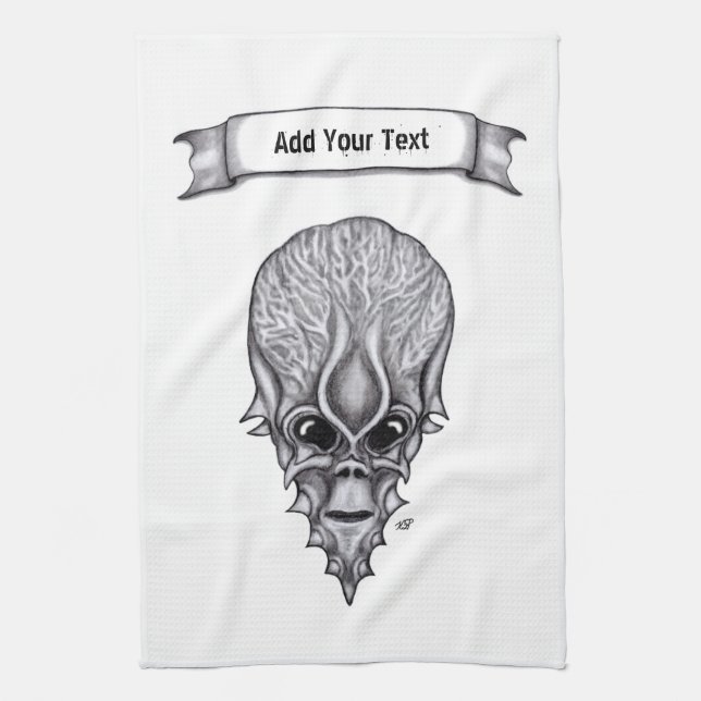 Alien Face , African Skull Facial Reconstruction Kitchen Towel (Vertical)