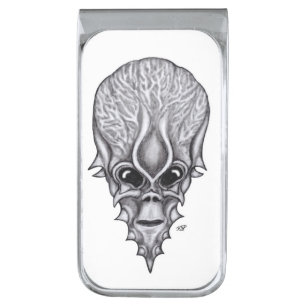 Alien Face , African Skull Facial Reconstruction Silver Finish Money Clip