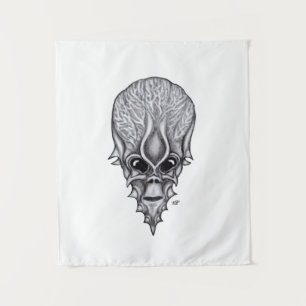 Alien Face , African Skull Facial Reconstruction Tapestry