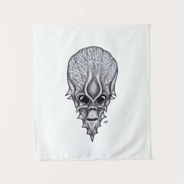 Alien Face , African Skull Facial Reconstruction Tapestry (Front)