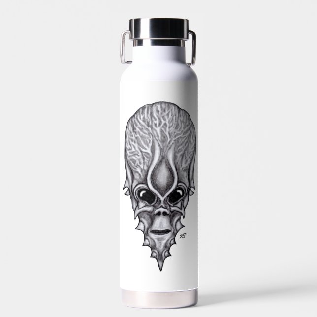 Alien Face , African Skull Facial Reconstruction Water Bottle (Front)