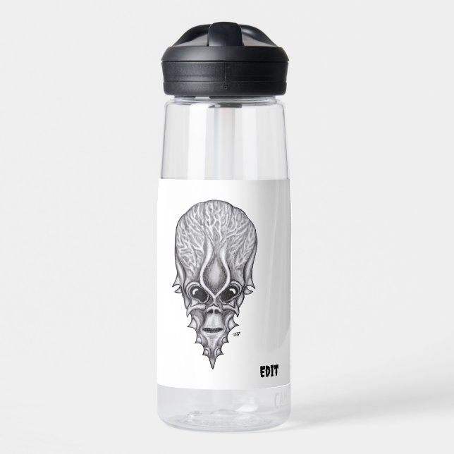 Alien Face , African Skull Facial Reconstruction Water Bottle (Front)