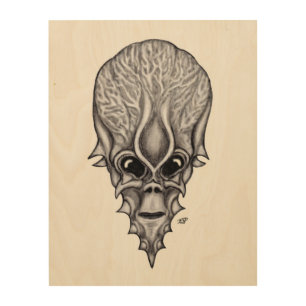 Alien Face , African Skull Facial Reconstruction Wood Wall Art