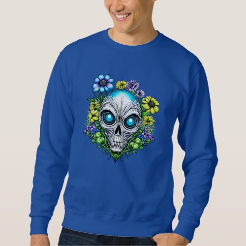 Alien Face and Flowers Ai Art Sweatshirt