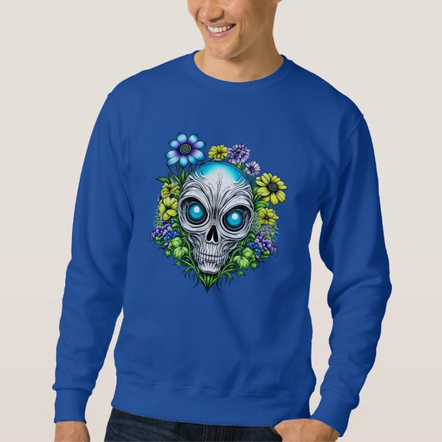 Alien Face and Flowers Ai Art Sweatshirt (Front)