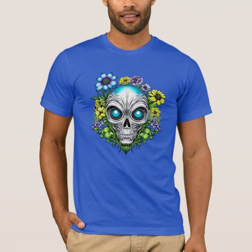 Alien Face and Flowers Ai Art T_Shirt