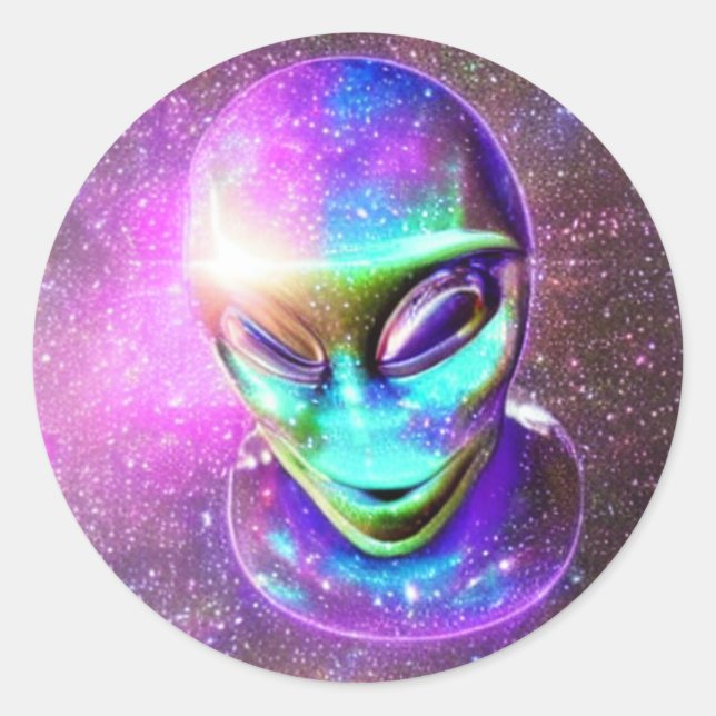 Alien Face in a Sky  Classic Round Sticker (Front)