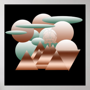 Alien face in space moons geometric art poster