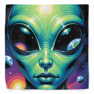 Alien Face with Planets Reflections in Eyes Bandana
