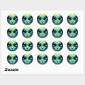 Alien Face with Planets Reflections in Eyes Classic Round Sticker | Zazzle