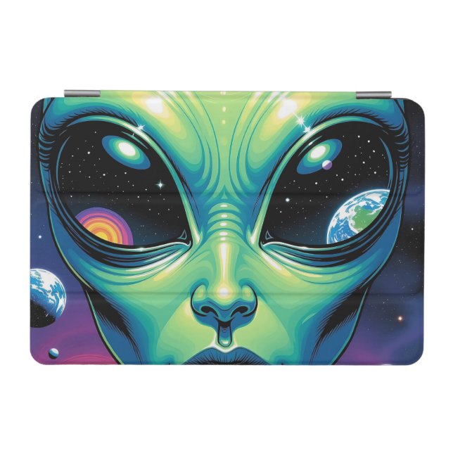 Alien Face with Planets Reflections in Eyes iPad Mini Cover (Horizontal)
