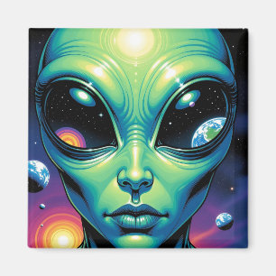 Alien Face with Planets Reflections in Eyes Magnet
